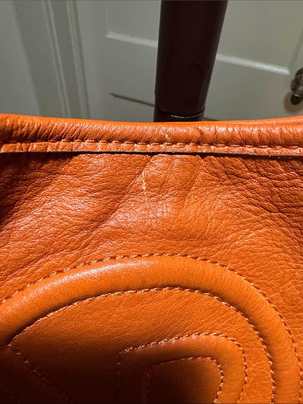 Burnt Orange Leather Shoulder Bag with Embossed Round Logo - Picture 8 of 12